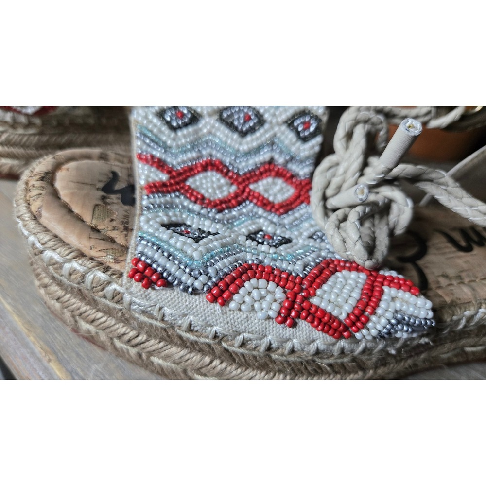 Sam Edelman Beaded Espadrille Platform Sandals Lace-Up Leather Sole Size 6 - Picture 2 of 7